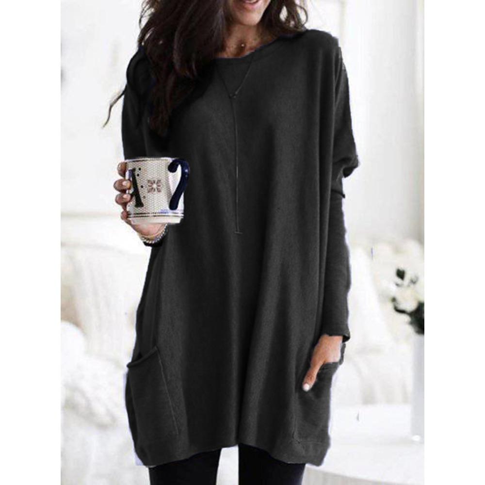 JPNTKY Women's Fashion Casual Autumn Winter Solid Color Print Long Sleeve O-Neck Blouses & Shirts