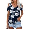 Женская летняя модная повседневная футболка с цветочным принтом, открытыми плечами, V-образным вырезом и короткими рукавами