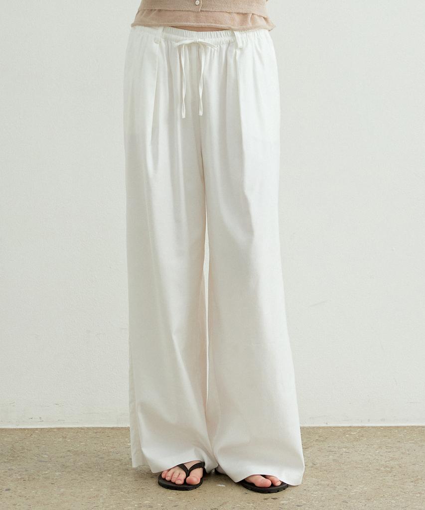 ARTID Linen Elastic Waist Wide Pants_White