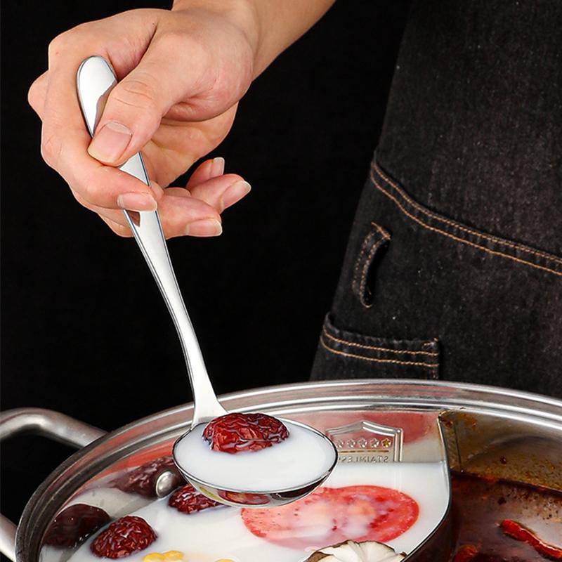 Корейская длинная ручка, глубокая ложка для супа, дуршлаг, нержавеющая сталь, сервировочная посуда для шведского стола, столовые ложки, кухонная утварь