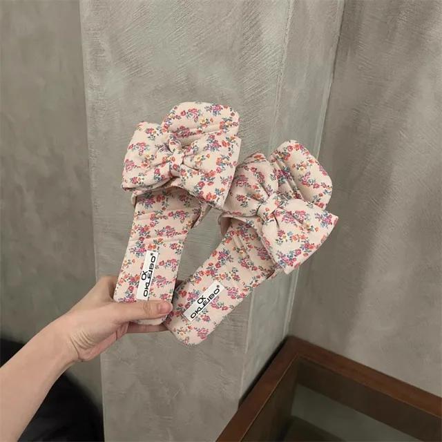 Модные женские тапочки Квадратный носок Бант-бабочка Плоская подошва Женская обувь Платье Улица Корейский стиль Лето Zapatillas De Mujer