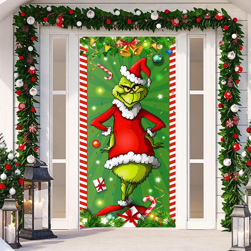 Christmas Door Cover,Christmas Door Decoration, Front Door Decor Holiday Xmas Party Supplies 78.7x35.4Inch