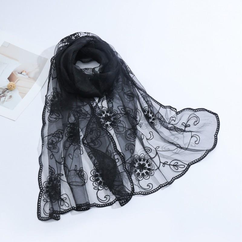 Lightweight Floral Embroidered Scarf Women - Soft Knitted Wrap Shawl UV Protection Stylish Accessory 2025