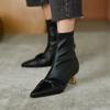 Французские остроносые короткие ботинки женские универсальные ботильоны сексуальные на толстом каблуке эластичные высокие каблуки