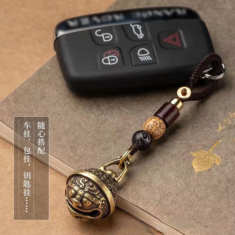 Латунный брелок-колокольчик для гурманов, брелок с головой дракона, брелок из чистой меди, брелок-колокольчик, плетеный веревочный кулон, сделай сам, домашнее животное