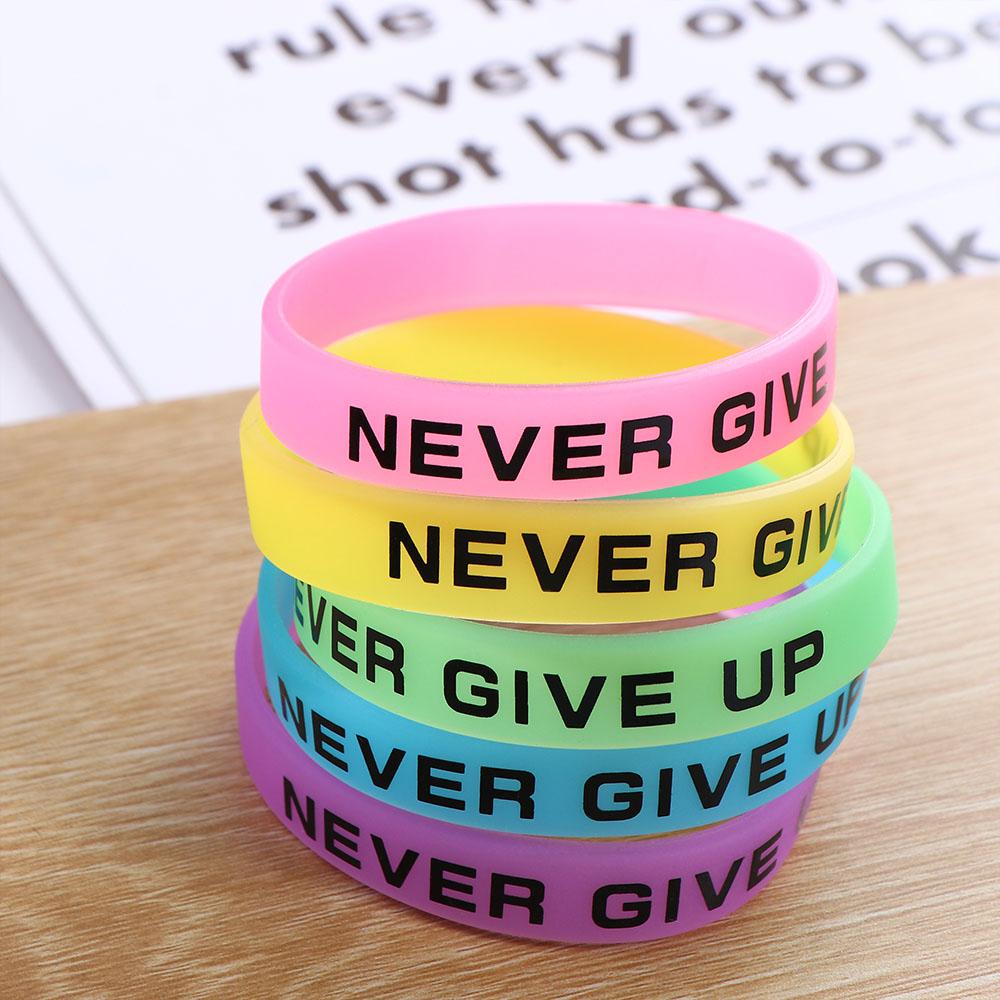 Women Men Basketball Wristband Luminous Rubber Bracelets Never Give Up Bracelet Silicone Sweat Band