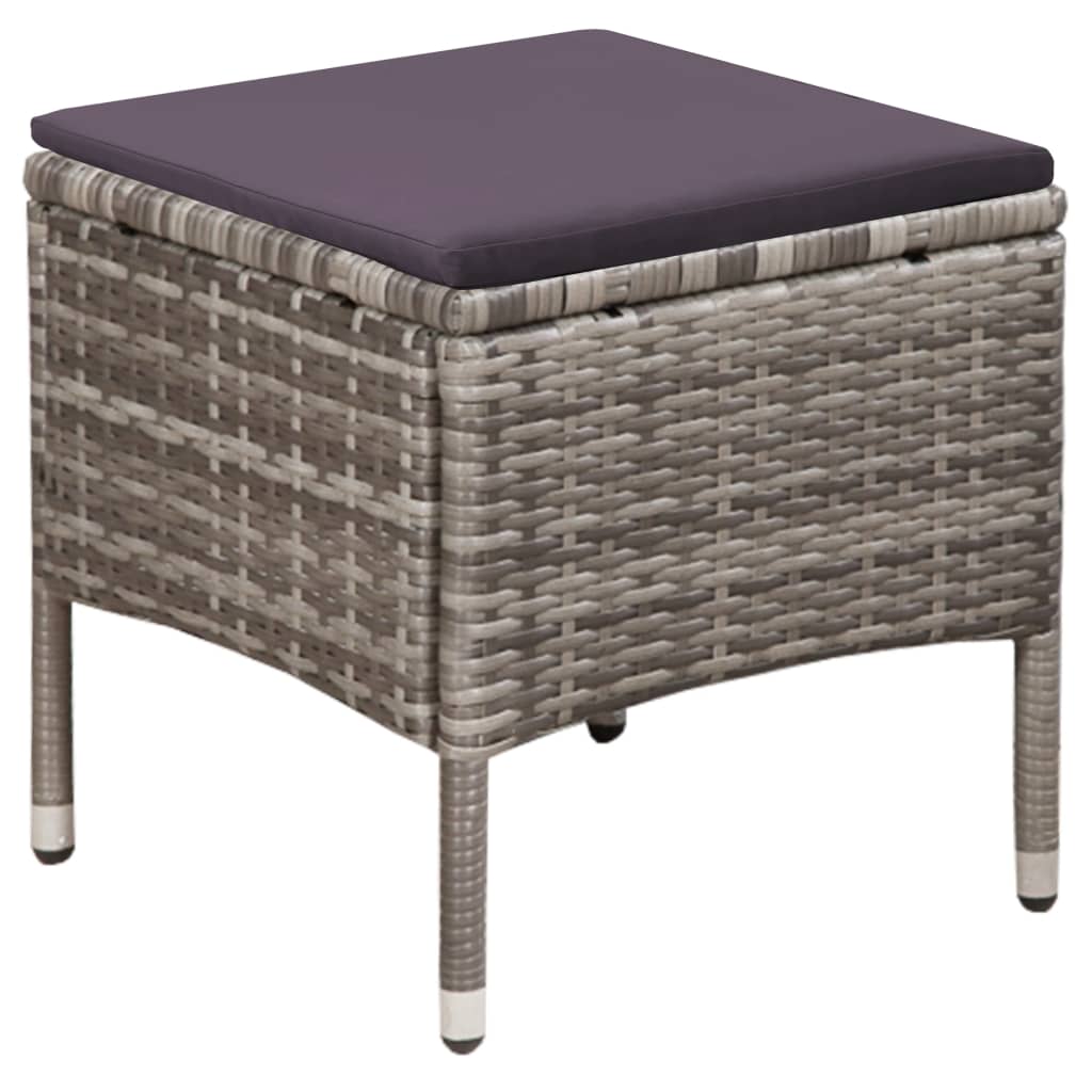 Garden Chair and Footstool with Cushions Grey Poly Rattan