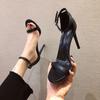 High Heels Black Professional Women's Stiletto 9CM Versatile Fashion Open-toe One-word Belt Sandals Women's Ins Tide 2025 Summer Models