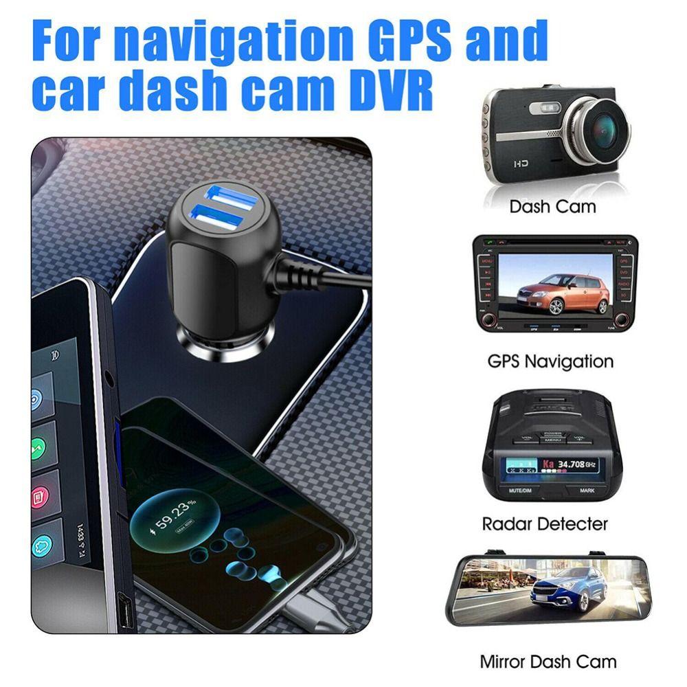 Power Cord Car Cigarette Lighter Dual USB Dash Cam Charger Mini DVR Charging Cable GPS