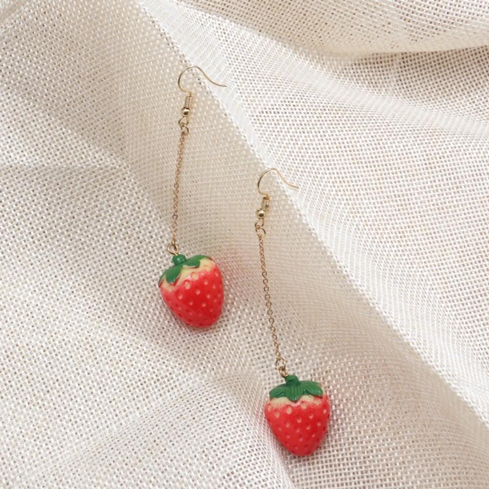 Green Leaves Simulated Fruit Earrings Dainty Flower Drop Earrings Strawberry Drop Earrings Girls