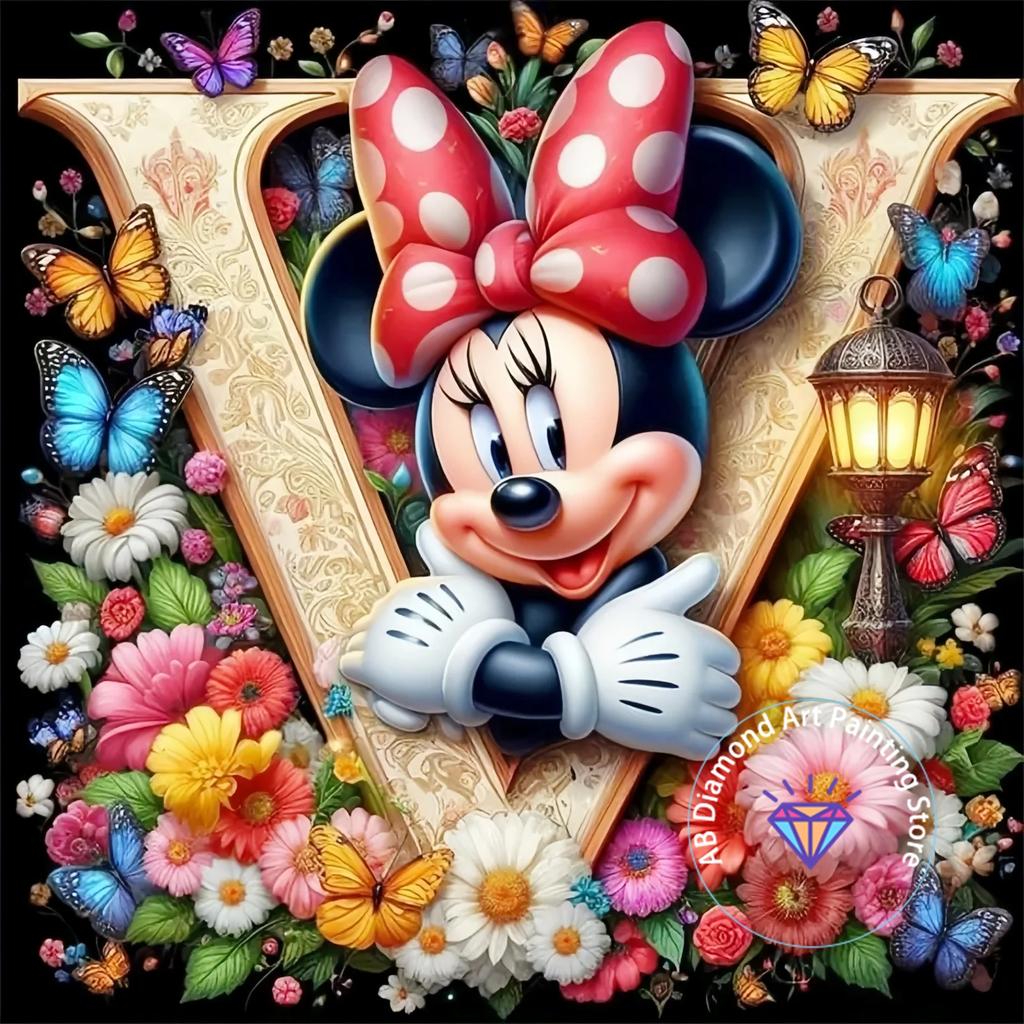 Mickey Mouse Minnie Letter Diamond Painting Kit 5D DIY Diamond Embroidery Cross Embroidery Handmade Art Gift Home Decoration