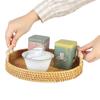Round Shape With Handle Fruit Cake Wicker Basket Handwoven Rattan Storage Tray Breakfast Bread Food Plate Dinner Serving Tray