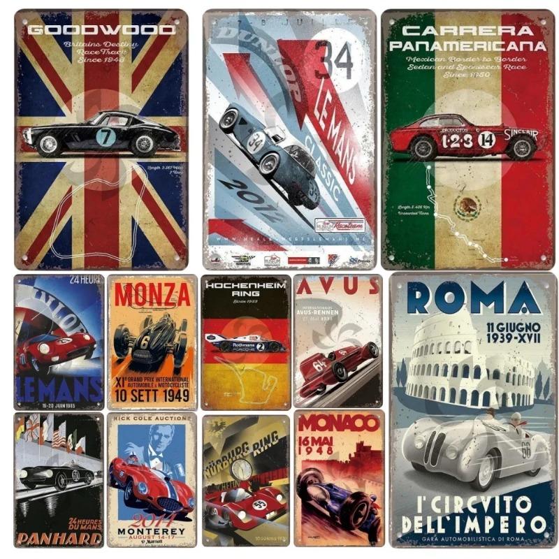 Metal Tin Signs Racing Car Plaque Metal Poster F1 Racetrack Nostalgic Vintage Metal Wall Art Decor for Garage Racing Club Home