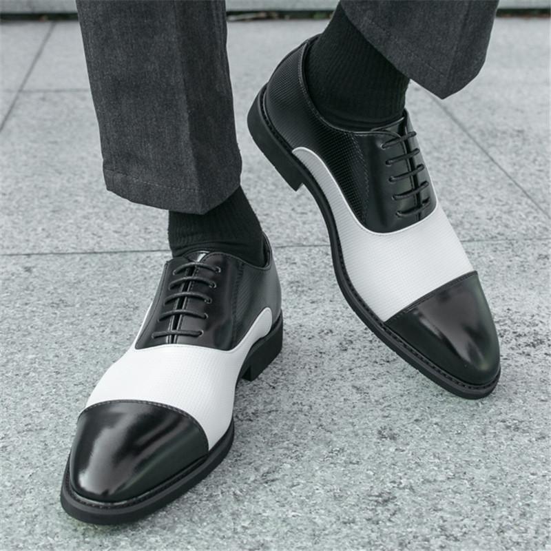 Мода Мода Новые Мужские Заостренные Черные С Белой Вставкой Повседневные Оксфорды Мужская Вечерняя Одежда Выпускной Формальная Свадебная Обувь