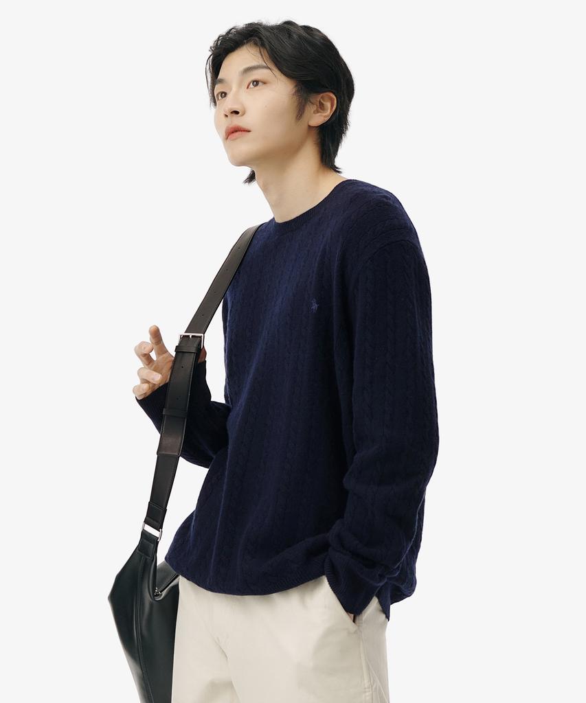 POLO RALPH LAUREN Cable Knit Wool Cotton Sweater - Blue
