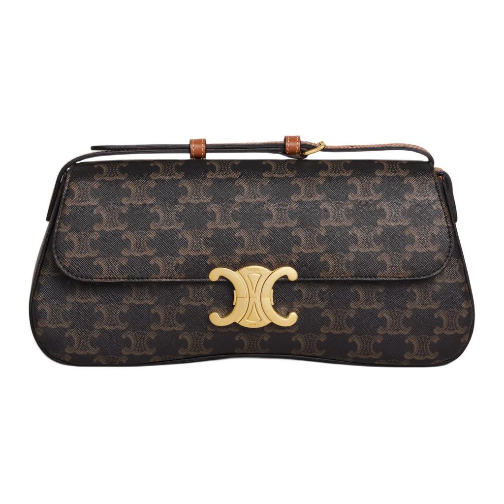 Celine Lola Triomphe Canvas And Calfskin Adjustable Shoulder Bag Women Shoulder Bag Brown 115532FN1-04LU