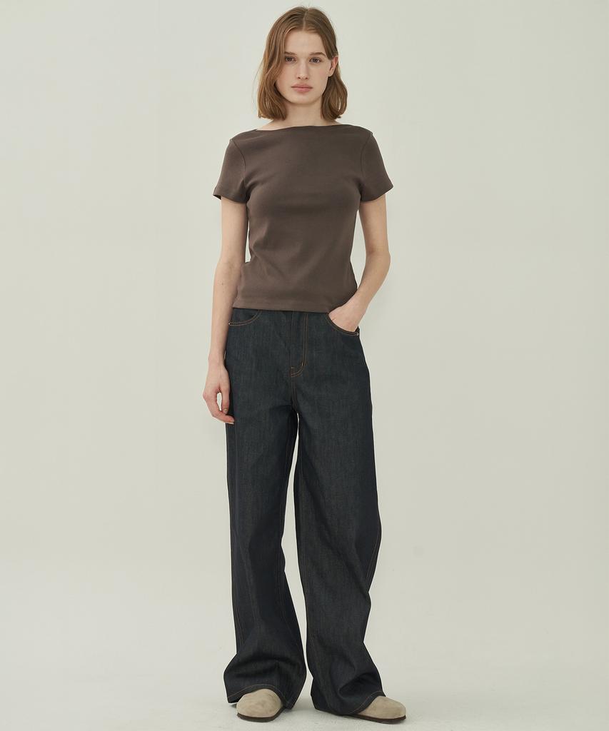 MOTT Boat Neck T-Shirt - Brown