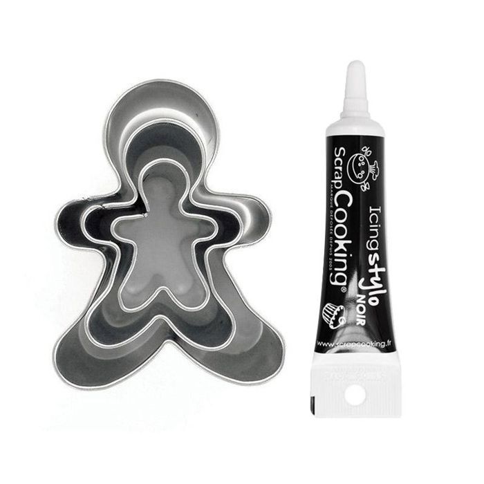 3 Mini Gingerbread Man Stainless Steel Cookie Cutters + Black Icing Pen