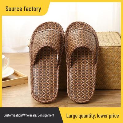 Мужские домашние тапочки из натурального бамбукового ротанга, дышащие, впитывающие пот и прохладные для весны/лета.