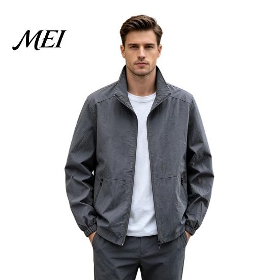 Solid Color Slim Fit Jacket Men Windbreaker Jacket, Windproof Waterproof Stand Collar Coat, Casual Zip-up Fashionable Layering Tops for with Zippered