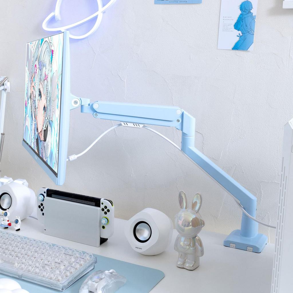 Pixio PS1S Wave Pastel Blue Monitor Top and Left and Compatible with and Monitors Arm, Single, Cute, Bottom, Right, 32-inch, 24-inch, 27-inch