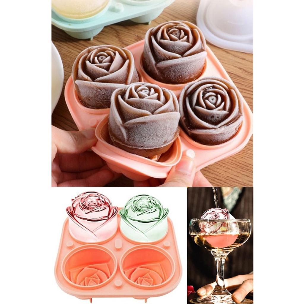 4 шт., форма для льда в форме розы, 3d милые коктейльные ледяные розы, силиконовые большие ледяные шарики
