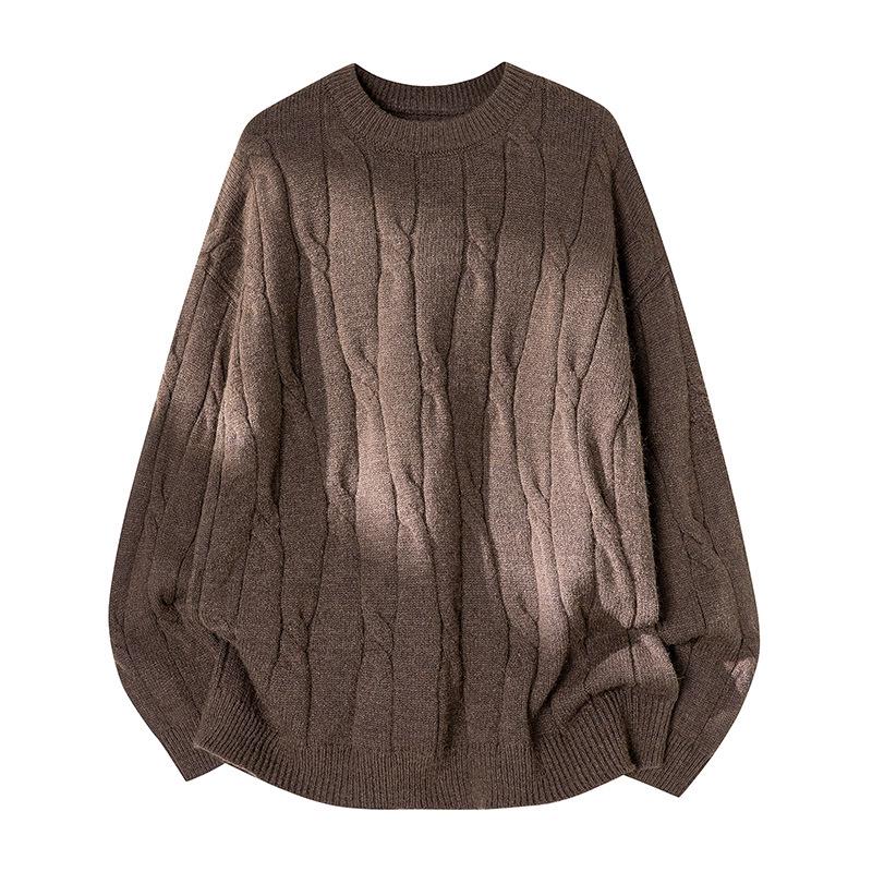 2026 Youth Japanese Style Chunky Knit Loose Sweater for Men - Autumn/Winter Long Sleeve Round Neck Trendy Couple Knitwear