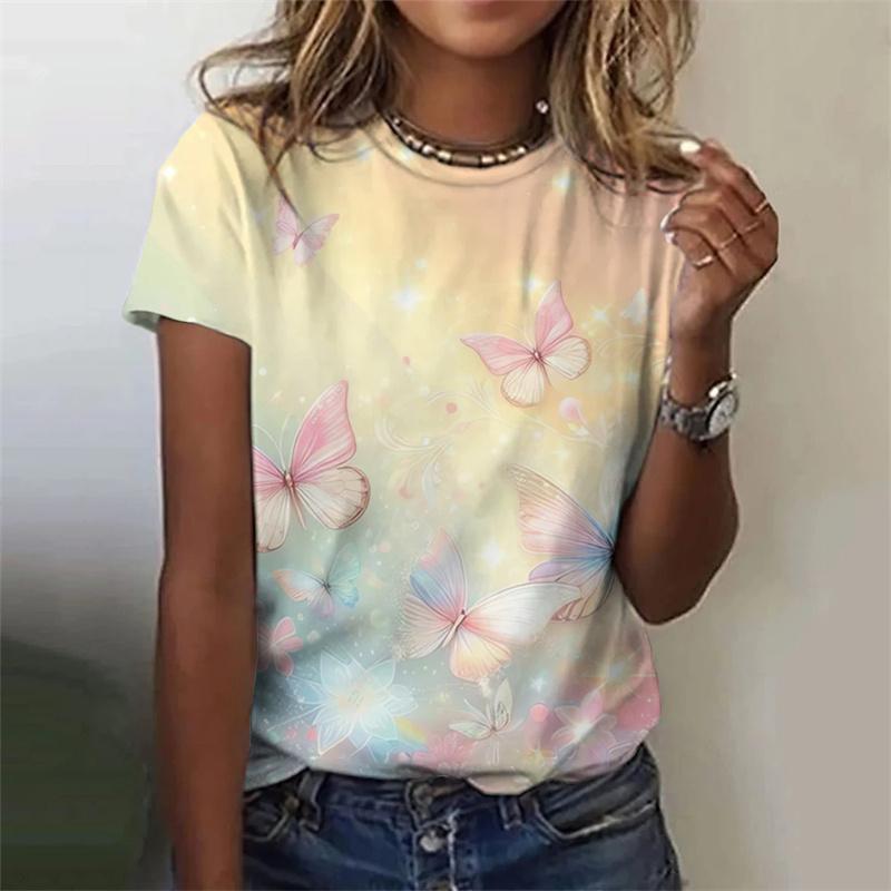 Butterfly Pattern T-Shirt For Women Insect 3D Printed T Shirts Summer Fashion Casual Oversized Tees Short Sleeves Round Neck Top