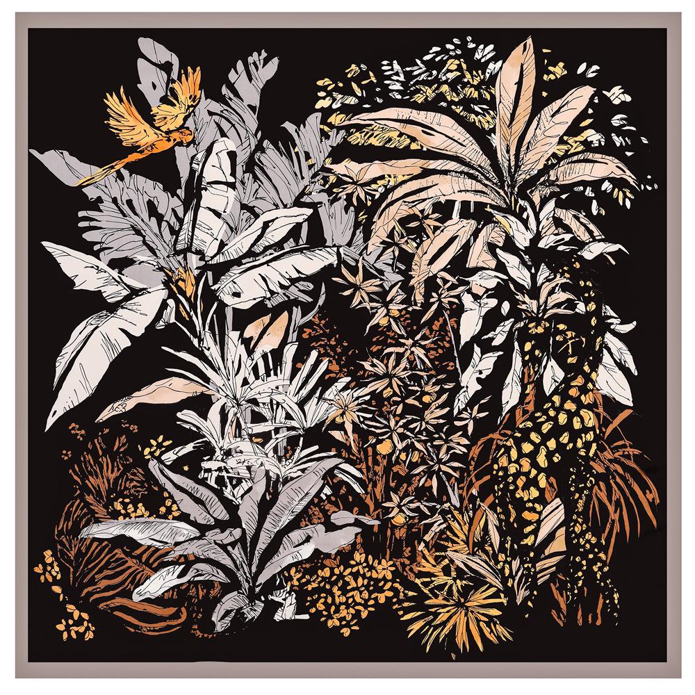 New Silk Scarf Women Large Shawls Foreast Plant Print Square Bandana Luxury Kerchief Hijab Scarf Female Foulards 130CM