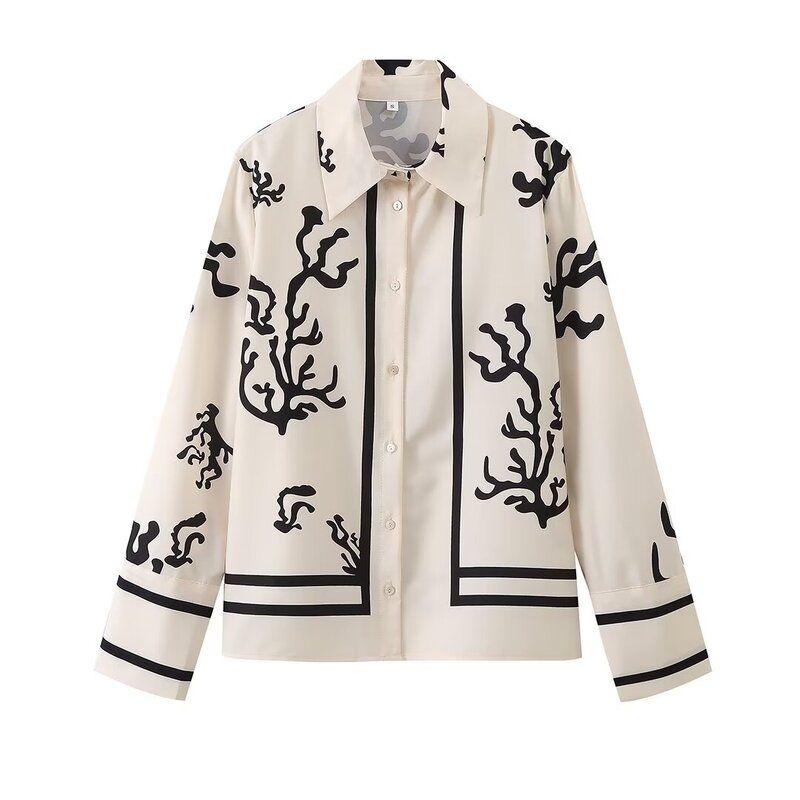 Fashion Style 2024 Spring/Summer New Arrival Female Fashion Dignified Sense of Design Easiest for Match Slim Looking Positioning Print Shirt Outfit