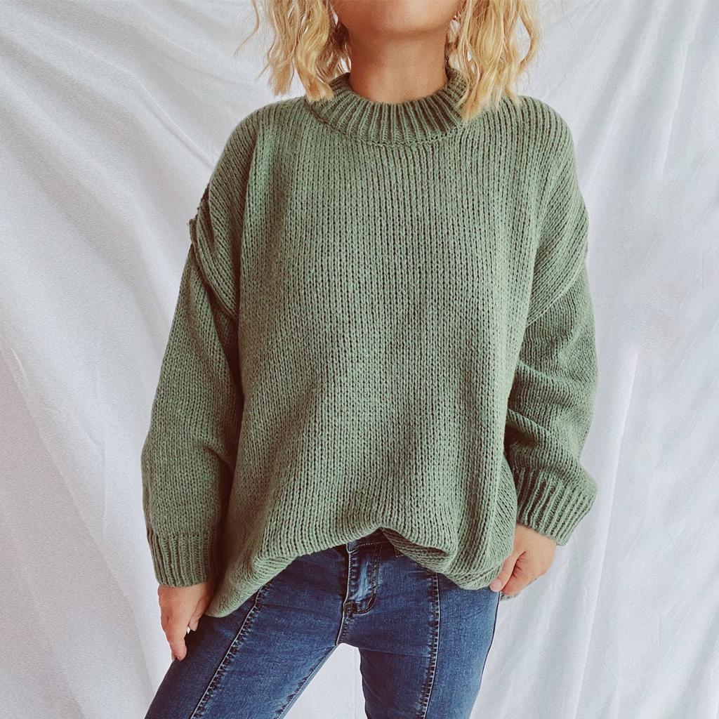 Женский осенне-зимний свободный свитер-пуловер, модный свитер с длинными рукавами и круглым вырезом, с обратным кроем