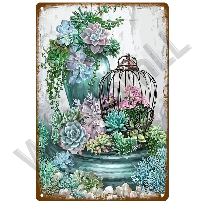 Ретро садовая жестяная вывеска, винтажный настенный плакат, металлический знак, декоративная настенная тарелка, цветочная табличка, металлический винтажный декор, аксессуары