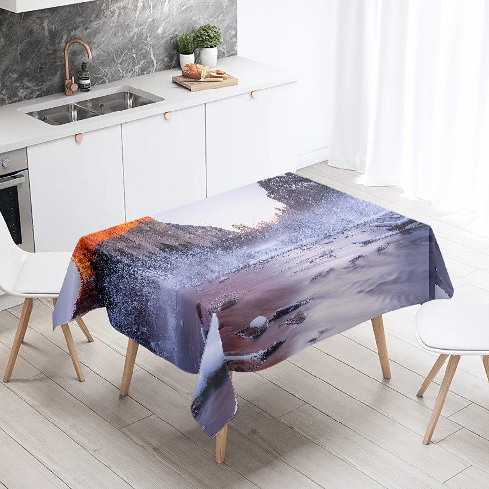 Natural Landscape Tablecloth Camping  Antifouling Waterproof Rectangular  Dining Table Home Decoration