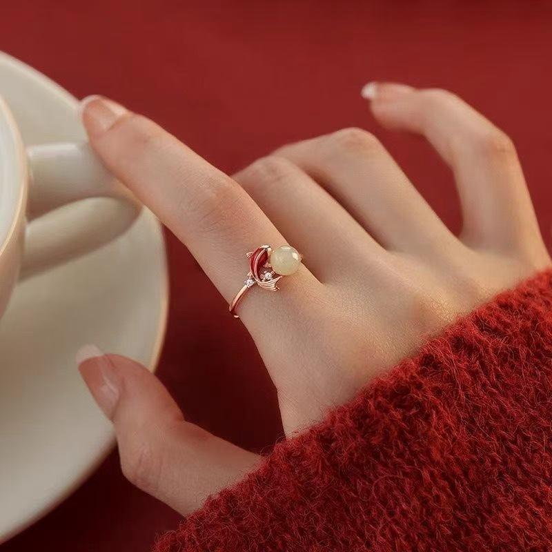 Нефритовое кольцо Кои Женское Легкая Роскошь Нишевый Премиальный Сенс Новый Китайский Вегетарианское Кольцо Кольцо на Указательный Палец Покрытие Французским Процессом