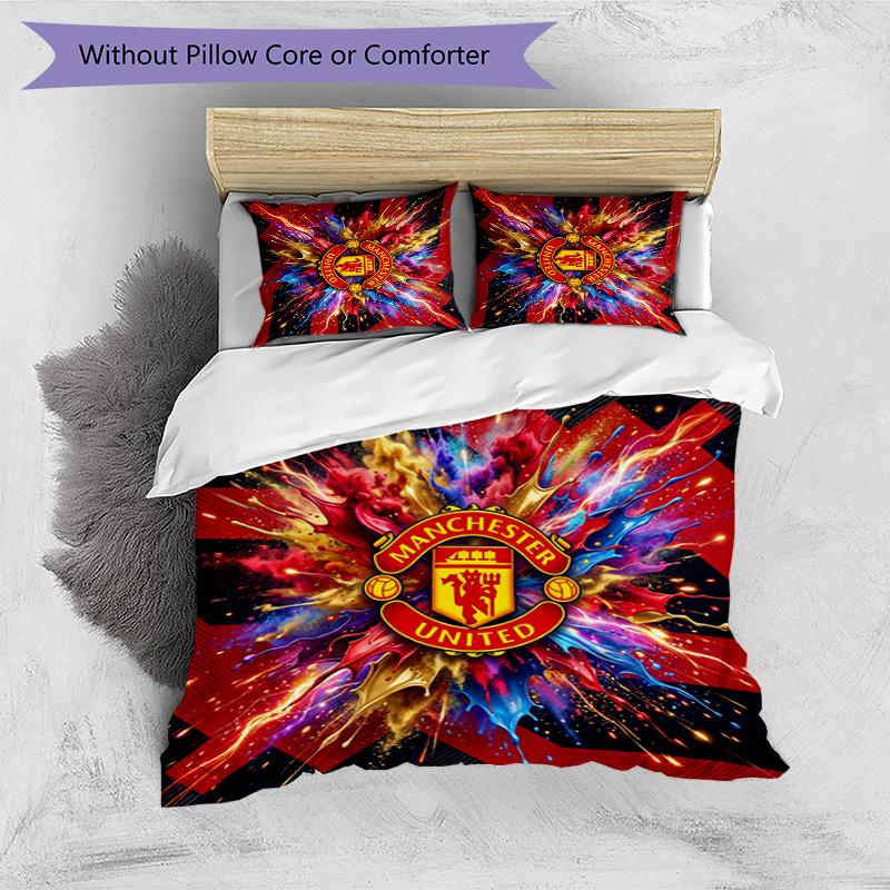 Manchester United Pattern Printed 3PCS Bedding Set Soft Skin-Friendly Washable Duvet Cover & Pillowcases Set All Season Bedroom
