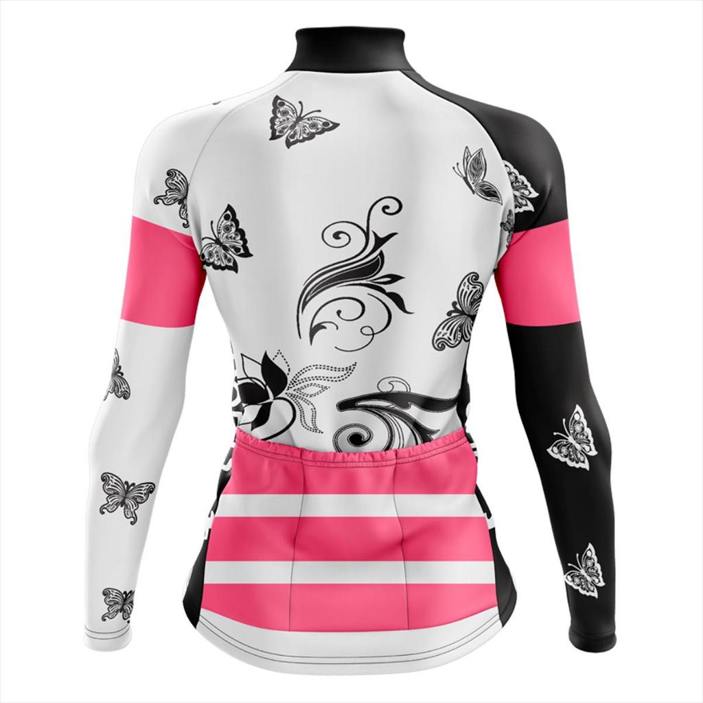 Women's Cycling Jersey RKC Sports Long Sleeve UV Protection Polyester Butterfly Print