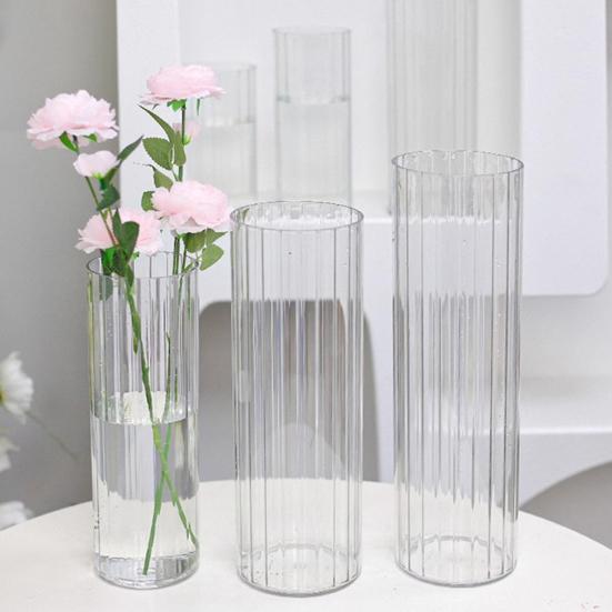Прозрачная акриловая цилиндрическая ваза для цветов для растений букета небьющаяся высокая ребристая ваза для центрального элемента свадьбы домашнего декора