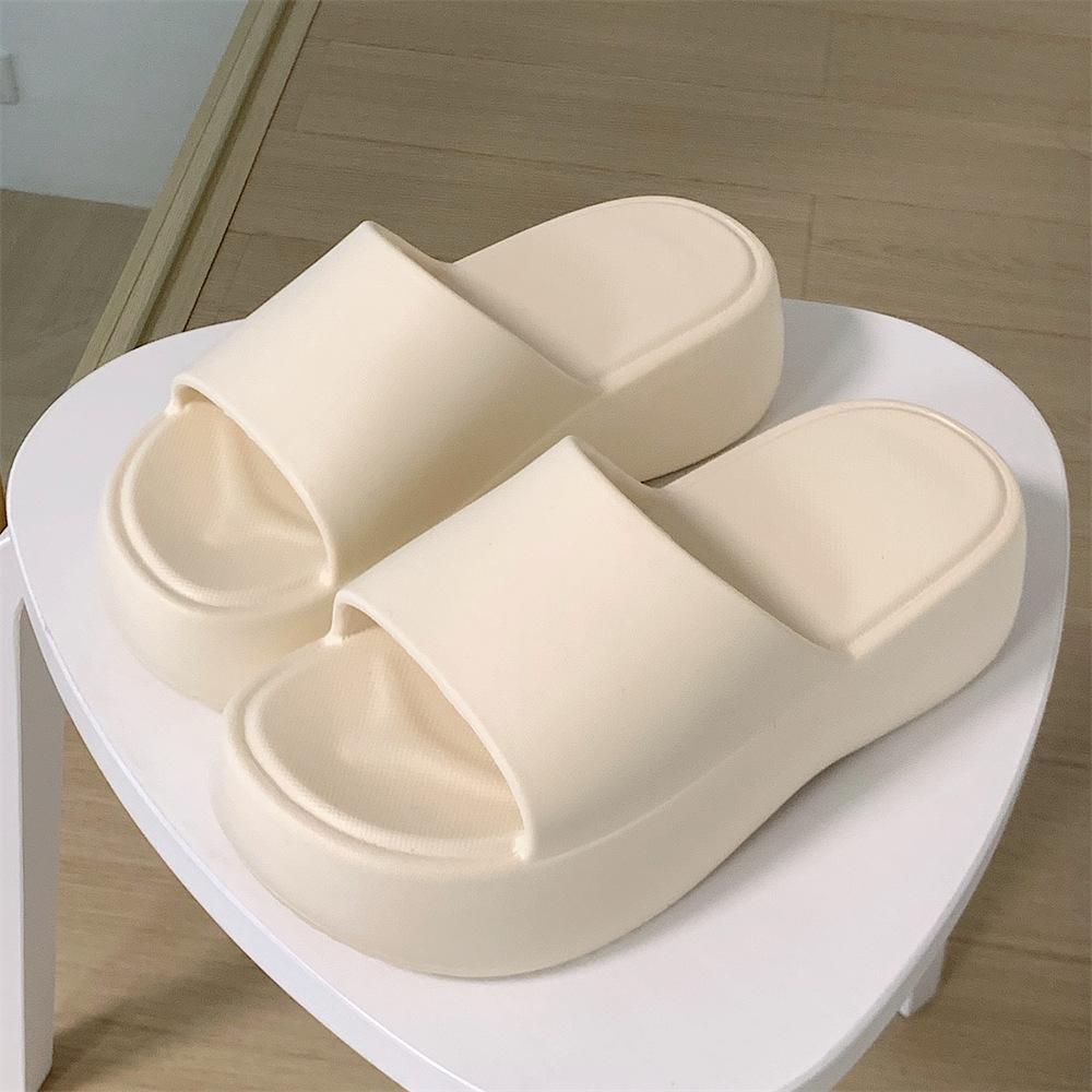 Casual Increased Soft Thick-soled Solid Color One-word Slippers Women's Summer Seaside Vacation Beach Flat Sandals and Slippers