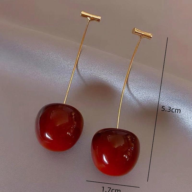 1 пара серег-подвесок в виде вишни, подходит для женщин для повседневной носки и вечеринок