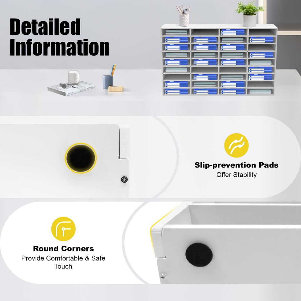 36-Slot White Desktop File Organizer, Modern Rectangular Office Mail Sorter, Large Document Holder, 80kg/176lbs Load-Bearing