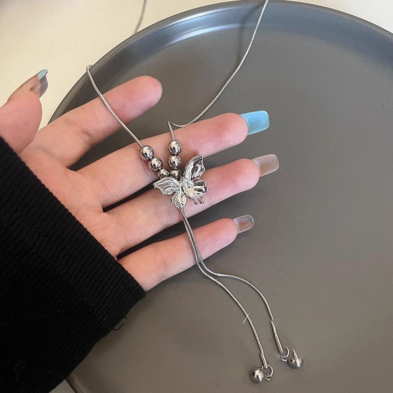 Butterfly tassel pull necklace women's light luxury niche high-end sense collarbone chain sweet cool hot girl trend versatile neck chain