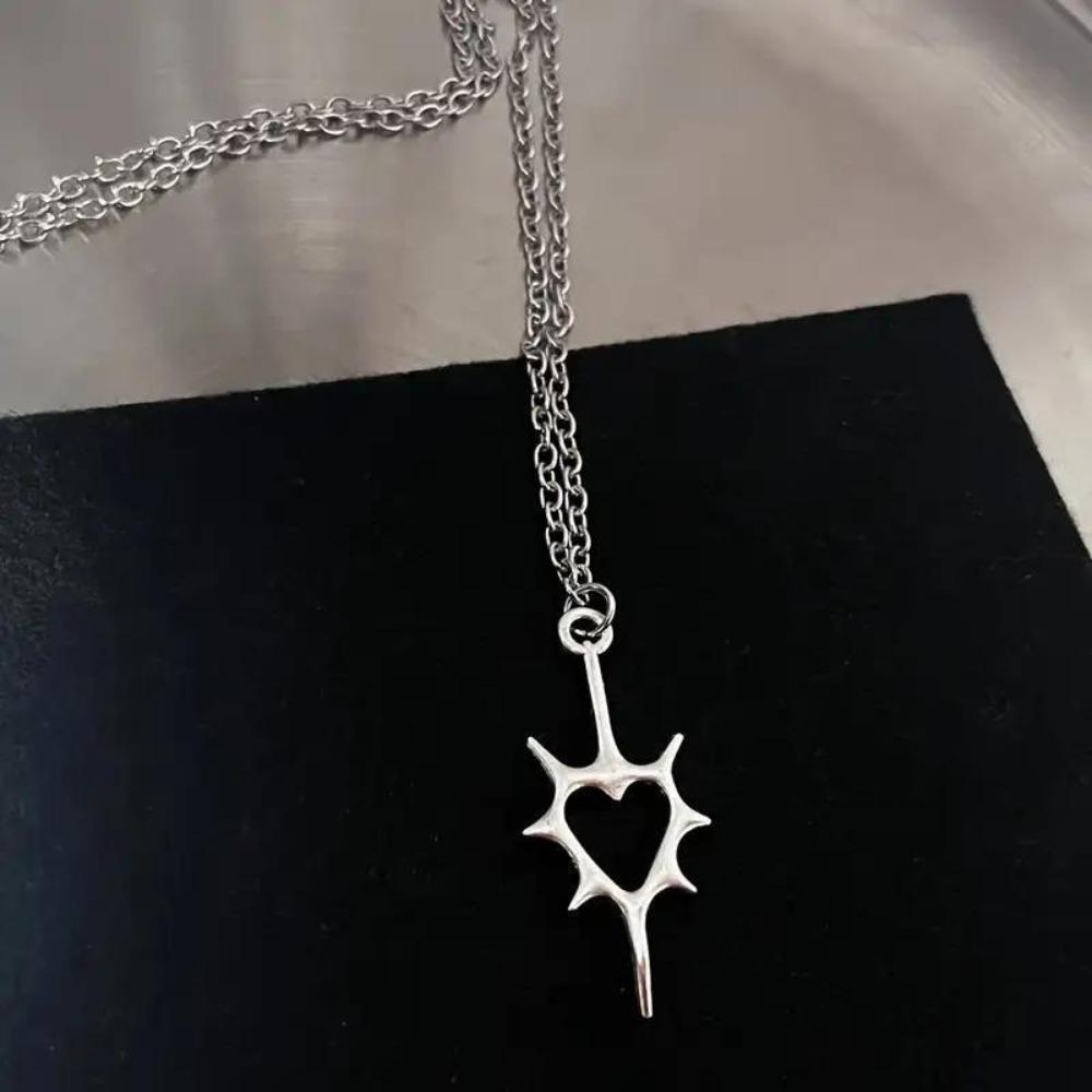 Gothic Charm Heart Teeth Pendant Silver Color Punk Necklace Sweet Cool Y2K Necklace Women Men