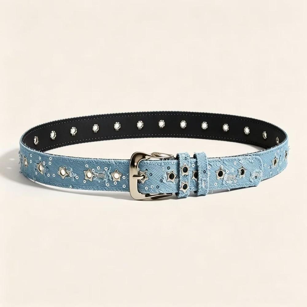 Sequins Decoration Canvas Denim Waist Belt Pin Buckle PU Leather Belt Fashion Belt Daily Outfit