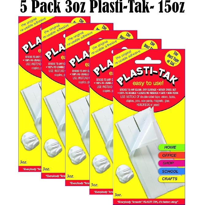 15oz Plasti-Tak The Original Re-ble Adhesive Putty- The Duct Tape of Tak Never Dries Out, Hundreds of Uses! (5 x 3oz Pack)