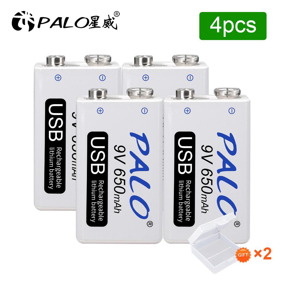 PALO 9V Rechargeable Battery 9 Volt Lithium Li-ion Battery 6F22 9V Crown Battery Ni-MH Batteries for Multimeter Metal Detector