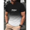 Men's Gradient Color Letters Printed T-Shirt Casual Short-Sleeved Round Neck T-Shirt for Summer Outdoor Activities Tops Clothing