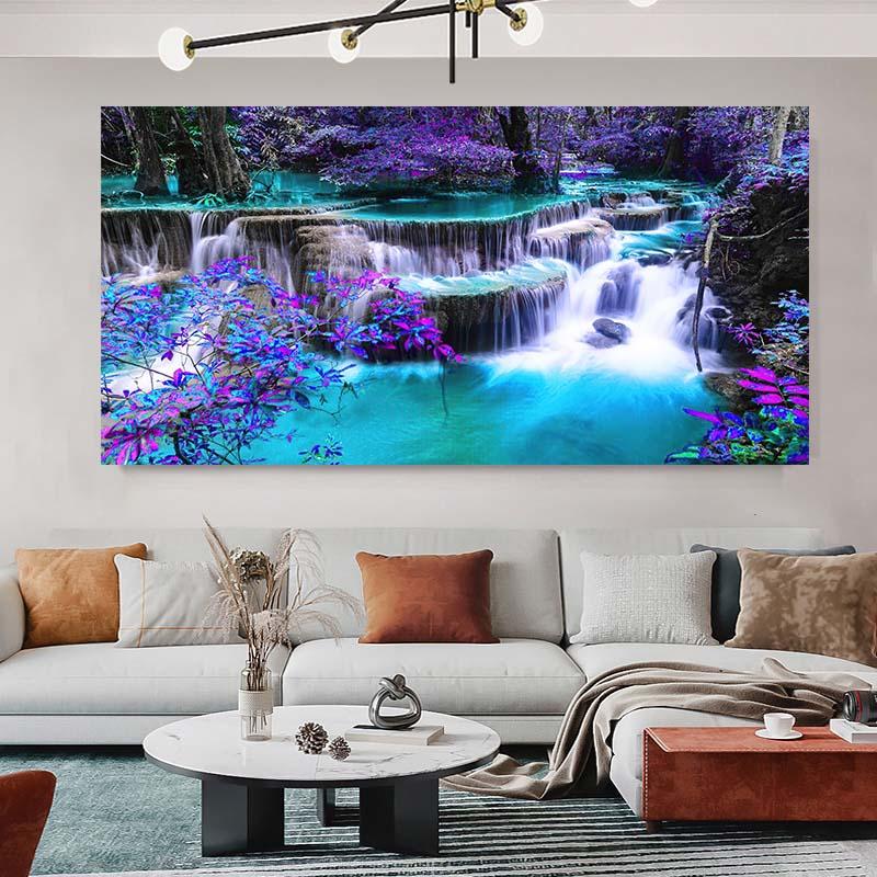 Пейзаж Водопад Картина на холсте Настенная живопись Пляж Восход Плакат Печать Картина для скандинавского домашнего декора Декор для гостиной Настенный декор