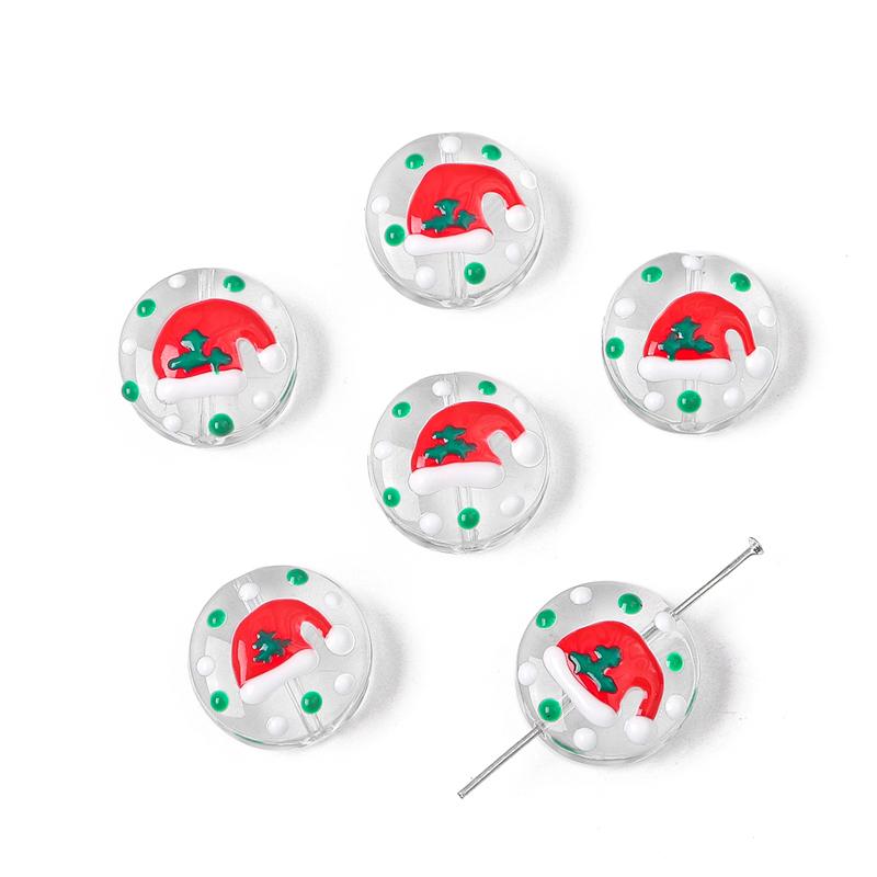 1 шт., 19 мм, рождественская серия, прозрачные цветные глазурные бусины, ручная роспись, капли масла, плоские круглые бусины для изготовления ювелирных изделий, DIY, очаровательное украшение