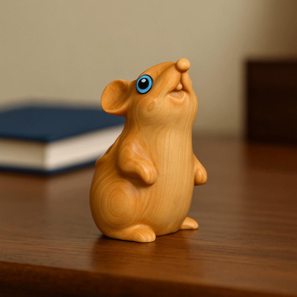 Wood Carved Zodiac Mouse Statuette Cute Animal Figurine Sculpture Crafts Hamster Statue Cabinet