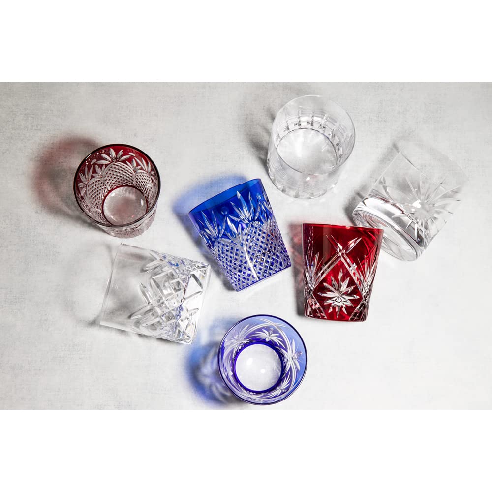 NARUMI Rock Glass Pair Glass Glassworks Prince 270cc Blue Red Color Covered Kiriko Whiskey Glass Old Glass Day Present Gift Box Included & Father's